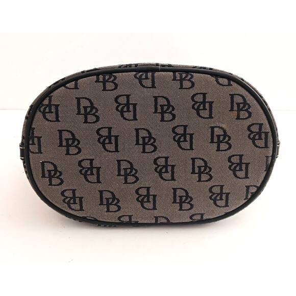 VTG Y2K Dooney & Bourke Demi Petit Bucket Bag Blk Jacquard Leather Buckle Strap